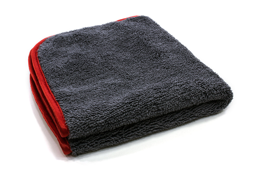 Duo-Plush 600 Microfiber Towel - Gray w/ Red Silk Edges - 16 x 16